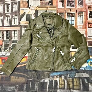 Olive Green Leather Jacket XS